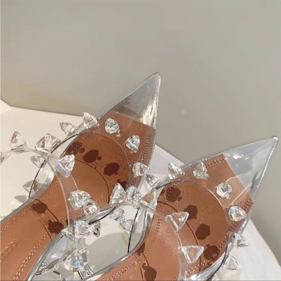 Star style Rivet Transparent PVC Cup Heeled Women Sandals - Picture 2 of 5